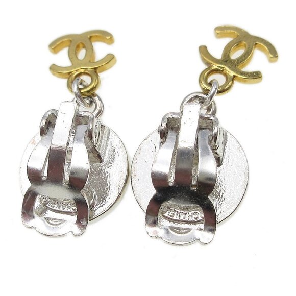 Chanel Medallion Dangle Earrings Gold Silver Clip-On - Picture 3 of 4